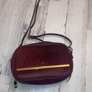 Genuine Leather & Calfskin Hair Burgundy Crossbody Bag w/ RFID protection